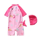 Baby Toddler Girl Pink Cartoon Mermaid Swimsuit Beachwear With Swimming Cap