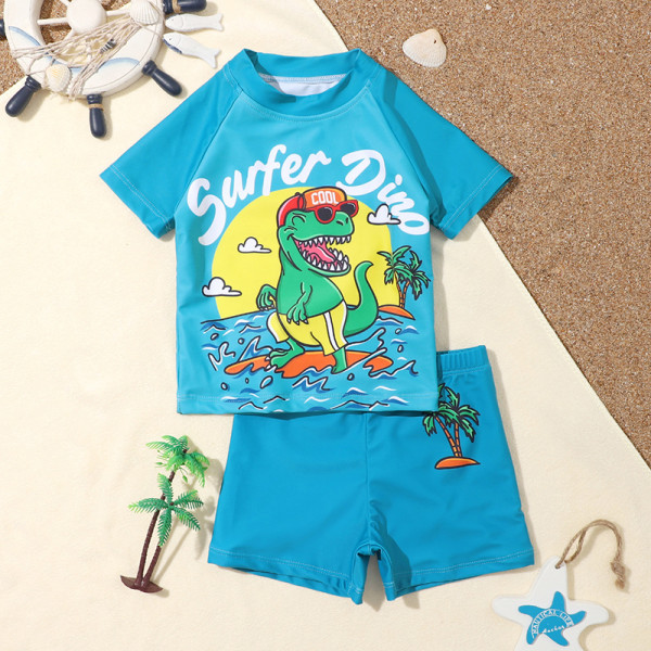 Toddler Boy Swimsuit Cool Surfer Dinosaur Beachwear Set