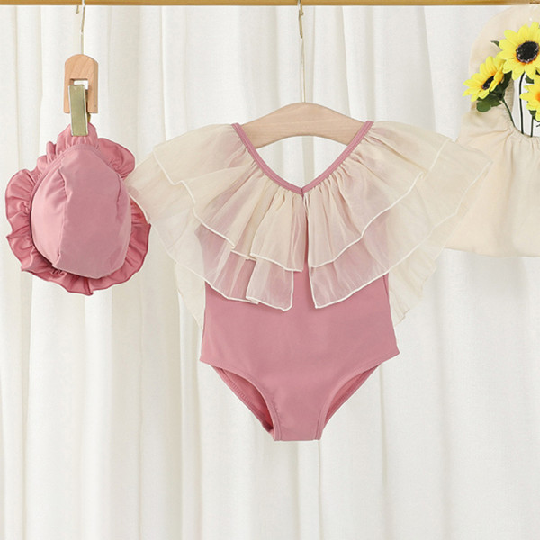 Baby Toddler Girl Swimsuit V-Nack Lace One-Piece Beachwear