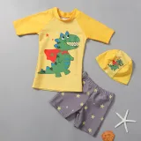 Toddler Boy Swimsuit Cartoon Dinosaur Printing Short Set With Cap