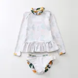 Baby Girls Pineapple Lemon Pattern Printed Swimsuits Ruffled Long Sleeve Beachwear