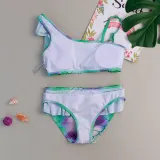 Toddler Girl Mermaid Swimsuit Scale Ruffle Off-the-shoulder Beachwear Set