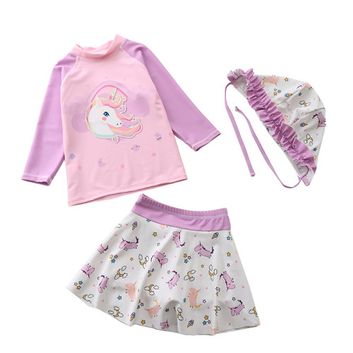 3PCS Baby Toddler Girl Unicorn Rainbow Swimsuit With Swimming Cap