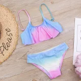 Toddler Girl Swimsuit Rainbow Leopard Bikini Ruffled Beachwear