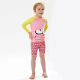 Kids Swimsuit Cartoon Penguin Long Sleeve Tops And Short Pants