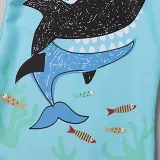 Toddler Boy Swimsuit Anchor Fish Printing Short Sandbeach Set With Cap