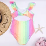 Toddler Girl Swimsuit Rainbow Ruffled Shoulder Sunshine Bikini Beachwear