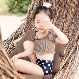 Baby Girls Swimsuit Adjustable Shoulder Ruffled Two-Pieces Bikini With Cap