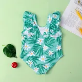 Baby Toddler Girl Swimsuit Flower Printing Ruffled Backless Beachwear