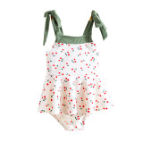 Toddler Girl Swimsuit Cherry Printing Ruffled One-Piece Beachwear