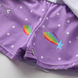 Baby Girls Rainbow Unicorn Cartoon Castle Printed Swimsuits Ruffled Skirts One-Piece