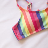 Toddler Girl Swimsuit Rainbow Stripe Unicorn Printing Bikini Beachwear Set