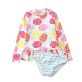 Baby Girls Pineapple Lemon Pattern Printed Swimsuits Ruffled Long Sleeve Beachwear