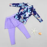 Children Girls Flower Printed Long Sleeve Swimsuit Swimwear Tankini UV Protective Beachwear