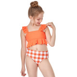 Girls Swimsuit Ruffle Flounce Plaids Two-Pieces Bikini Set Beachwear