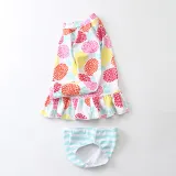 Baby Girls Pineapple Lemon Pattern Printed Swimsuits Ruffled Long Sleeve Beachwear