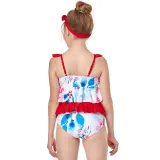 Girls Swimsuit Two-Pieces Ruffled Bikini Flower Printed Set Beachwear For Toddler Kids