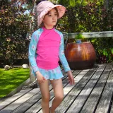 Children Girls Pattern Long Sleeve Culotte Two-Pieces Swimsuit UV Protective Beachwear