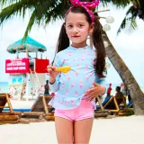 Children Girls Flower Printed Long Sleeve Two-Pieces Swimsuit UV Protective Beachwear