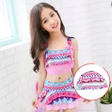 Girls Print Bathing Suits Ruffle One Piece Swimsuits Beachwear with Cap