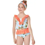 Girls Swimsuit Two-Pieces Ruffled Bikini Flower Printed Set Beachwear For Toddler Kids