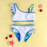 Toddler Girl Mermaid Swimsuit Scale Ruffle Off-the-shoulder Beachwear Set