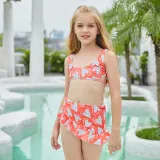 Toddler Girls Swimsuit Dot Heart Printing Vest Ruffled Skirt Panties Set
