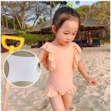 Children Girls Swimsuit Big Bowknot Flounce Sleeve One-Piece Bikini With Cap