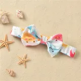 Baby Girls Swimsuit Cartoon Crab Printing Ruffled Swimwear with Bowknot Hairband