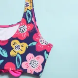 Toddler Girl Swimsuit Flower Printing Bowknot Vest Beachwear Set