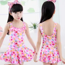 Kids Girls Swimsuits One Piece Ruffled Skirt Colourful Star Bathing Suit