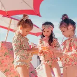 Baby Toddler Girl Swimsuit Flower Printing Long Sleeve Lace Beachwear Set