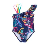 Toddler Girl Swimsuit Colourful Butterfly Printing Ruffled Beachwear