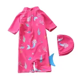 Baby Toddler Girl Pink Cartoon Mermaid Swimsuit Beachwear With Swimming Cap