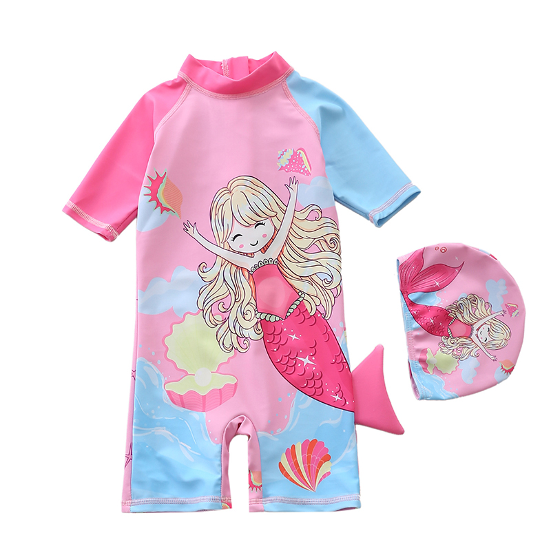 Baby Toddler Girl Cartoon Mermaid Swimsuit Contrast Color Beachwear