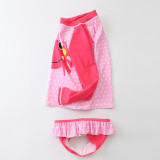 Baby Girls Cartoon Crab Dot Pattern Printed Swimsuits Ruffled Long Sleeve Beachwear