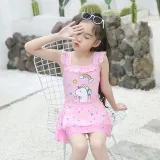 Girls One Piece Swimsuits Unicorn Rainbow Print Skirt Diamond Ruffled Swimwear