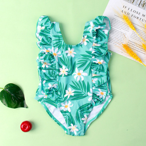 Baby Toddler Girl Swimsuit Flower Printing Ruffled Backless Beachwear
