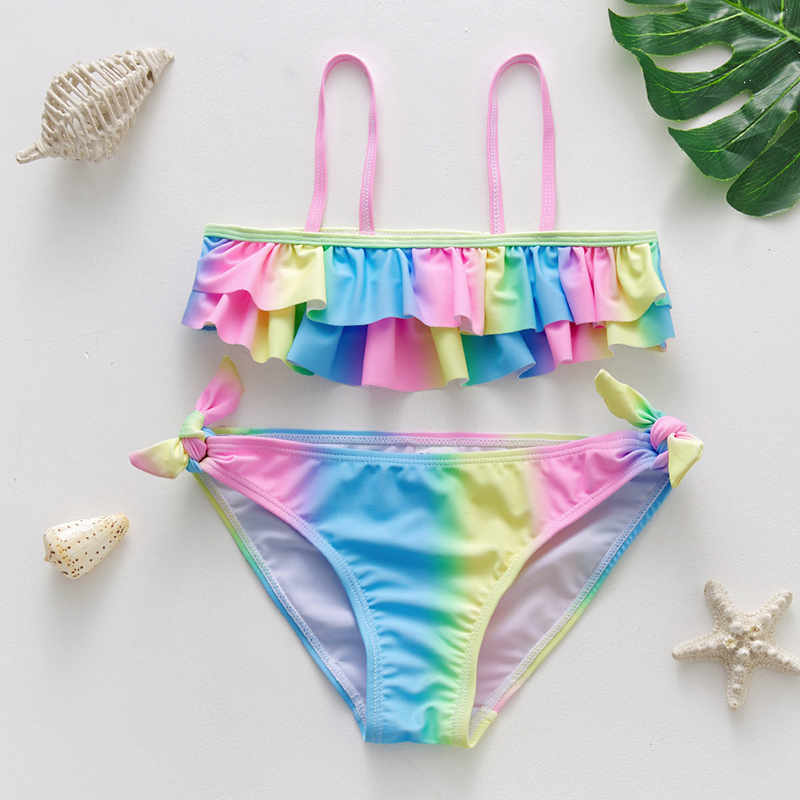 Baby Toddler Girl Swimsuit Rainbow Ruffled Bikini Sleeveless Set
