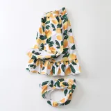 Baby Girls Pineapple Lemon Pattern Printed Swimsuits Ruffled Long Sleeve Beachwear