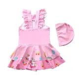 Baby Girls Rainbow Unicorn Cartoon Castle Printed Swimsuits Ruffled Skirts One-Piece