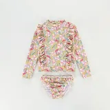 Baby Toddler Girl Swimsuit Flower Printing Long Sleeve Lace Beachwear Set