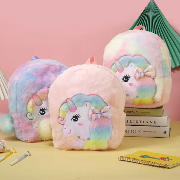 Cute Cartoon Unicorn Big Eyes Bow Embroidered Plush Bag