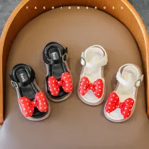 Kids Girl Soft Red Dots Bow Tie Summer Beach Sandals