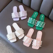 Kids Girl Pearl Slip-on Flat Slipper Summer Beach Sandals