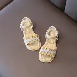 Kids Girl Rrhinestones Ruffles Flat Slipper Summer Beach Sandals