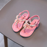 Kids Girl Pearl Bow Tie Flip Flops Beach Summer Flat Sandals