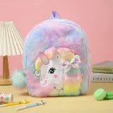 Cute Cartoon Unicorn Big Eyes Bow Embroidered Plush Bag