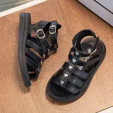 Kids Girl Soft Flat Heart Cut Out Gladiator Summer Beach Sandals