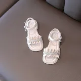 Kids Girl Rrhinestones Ruffles Flat Slipper Summer Beach Sandals